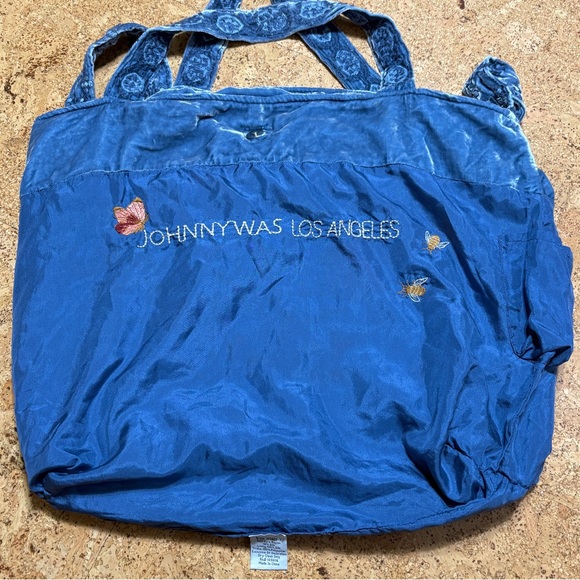 Johnny Was Aria Velvet Rayon Silk Floral Embroidered Tote Bag In Light Blue - Picture 3 of 16